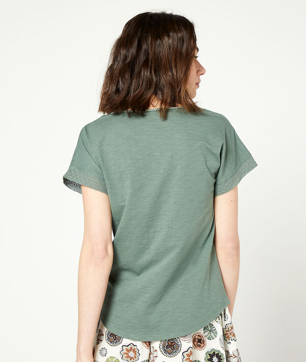 T-shirt with lace up collar T-shirt with lace up collar;${refinementColor}