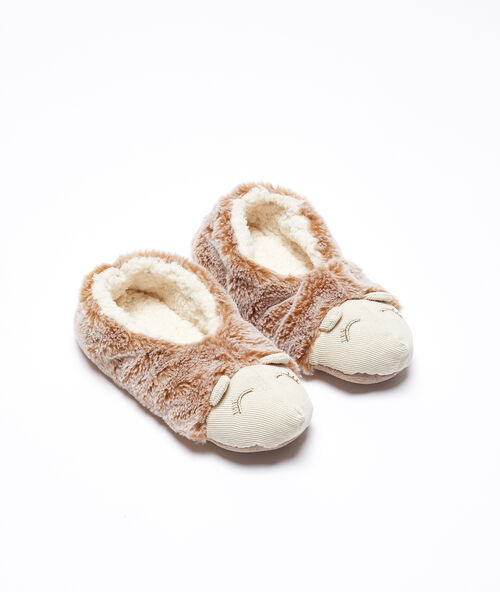 Hedgehog socks slippers brown.