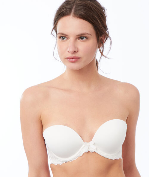 Microfiber and lace bandeau bra, removable straps ecru.