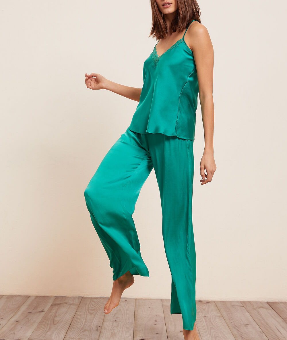 Satin pajama pants green.