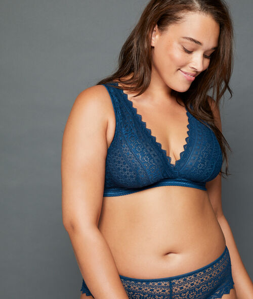 Graphic lace triangle bra - size d  peacock blue.