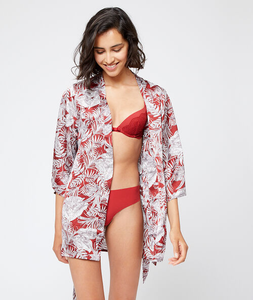 Foliage print kimono red brick.