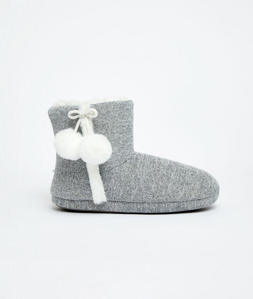 Pompom boot slippers grey.