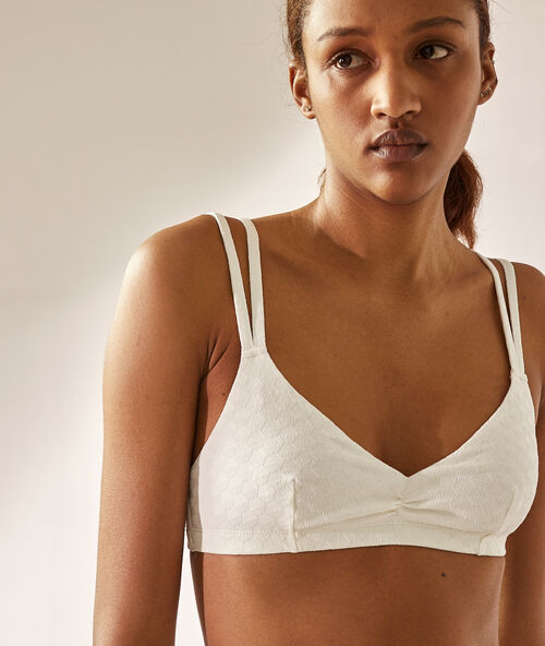 Textured triangle bikini top ecru.