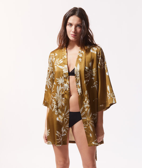 Floral print satin kimono Floral print satin kimono;${refinementColor}