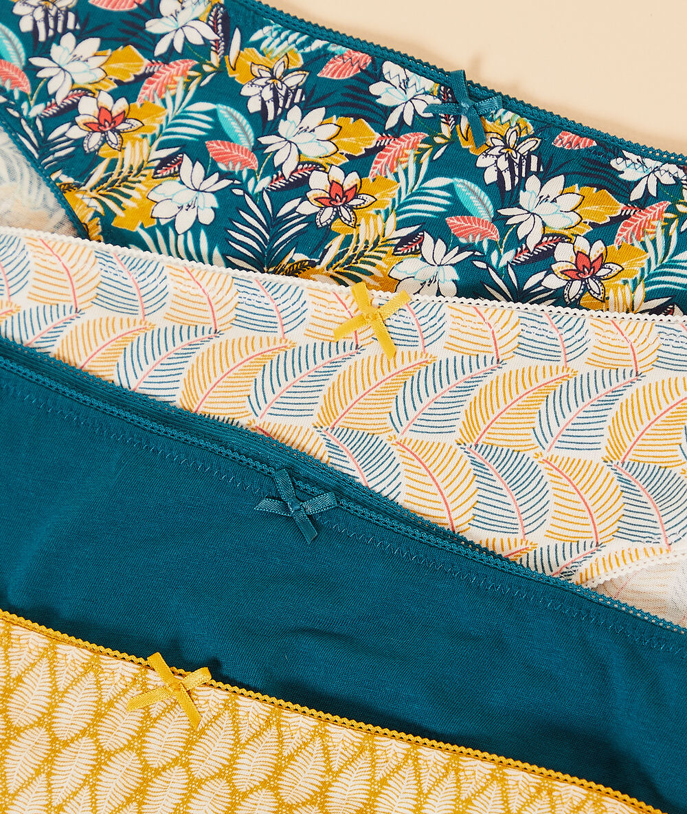 Pack of 4 printed briefs peacock blue.