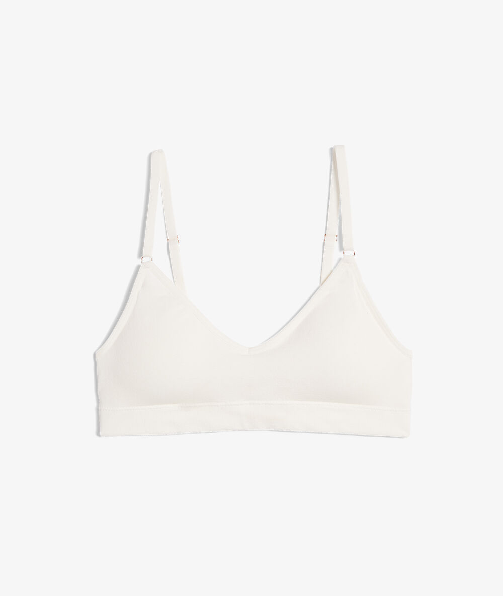 Seamless bralette, removable pads off white.
