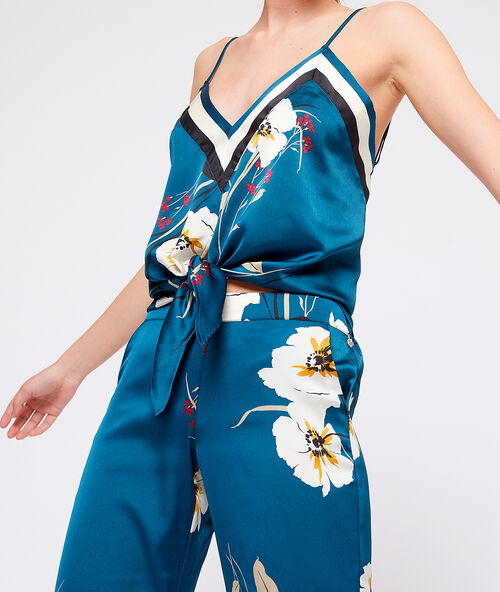 Satin tie front top blue.