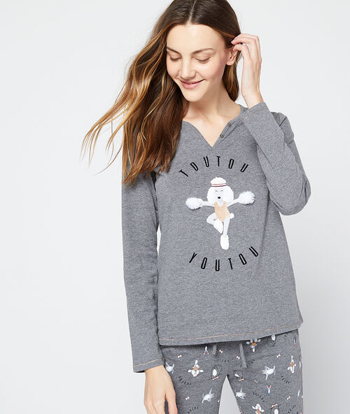 Toutou youtou' print top grey.