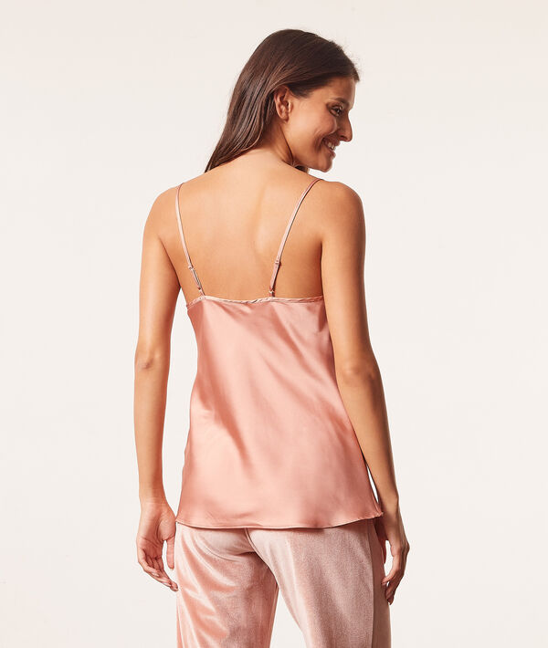 Satin camisole with lace neckline Satin camisole with lace neckline;${refinementColor}