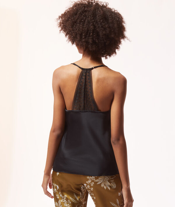 Satin camisole with lace neckline Satin camisole with lace neckline;${refinementColor}