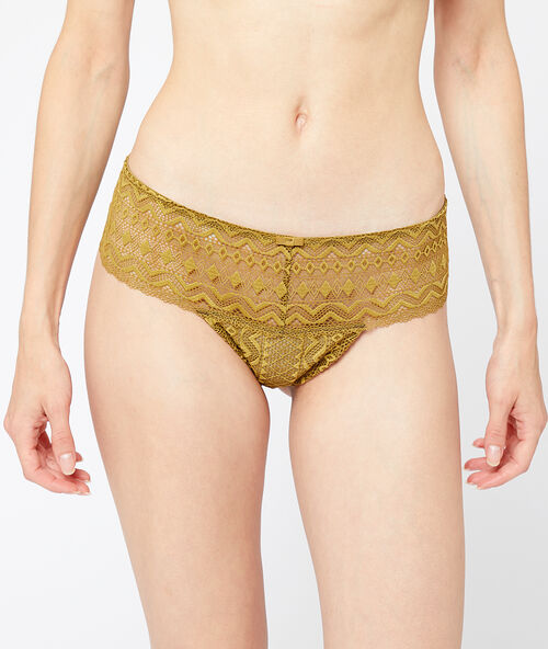 Graphic lace tanga khaki.
