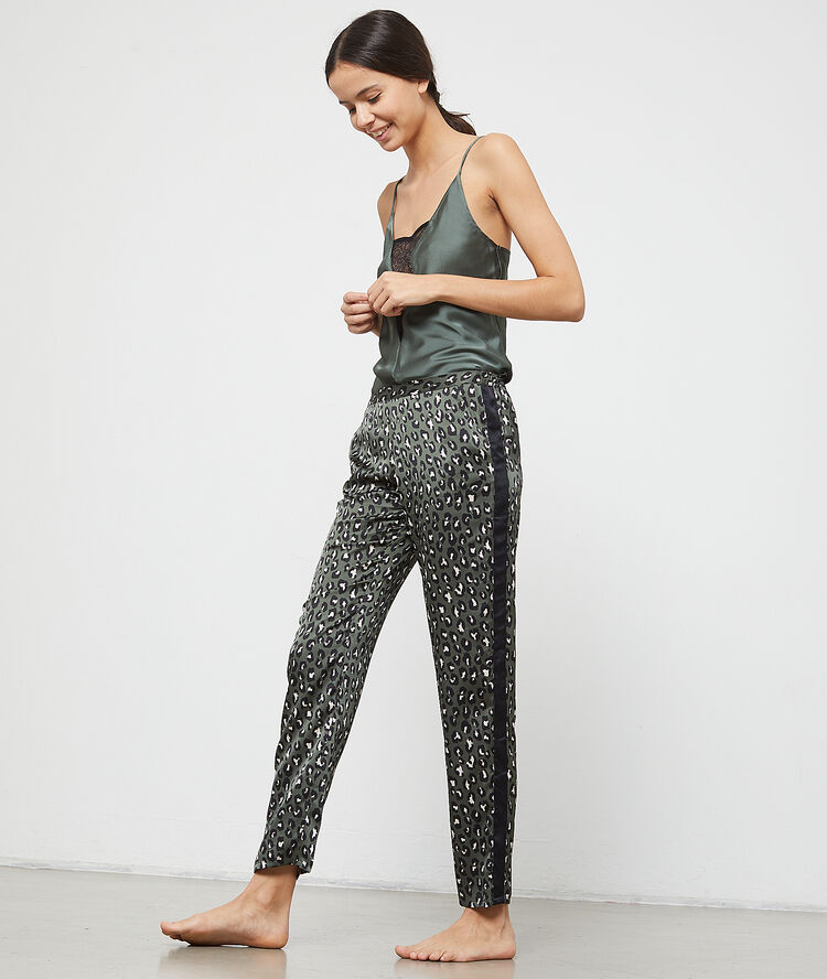 Leopard satin trousers grey.
