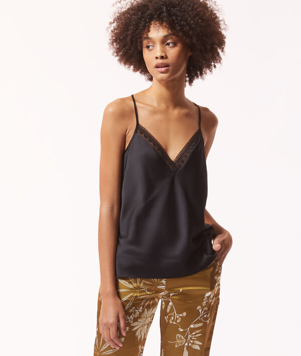 Satin camisole with lace neckline Satin camisole with lace neckline;${refinementColor}