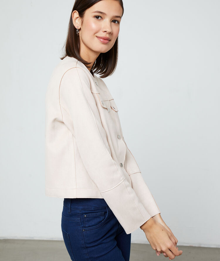 Cropped jacket in suede effect nude.