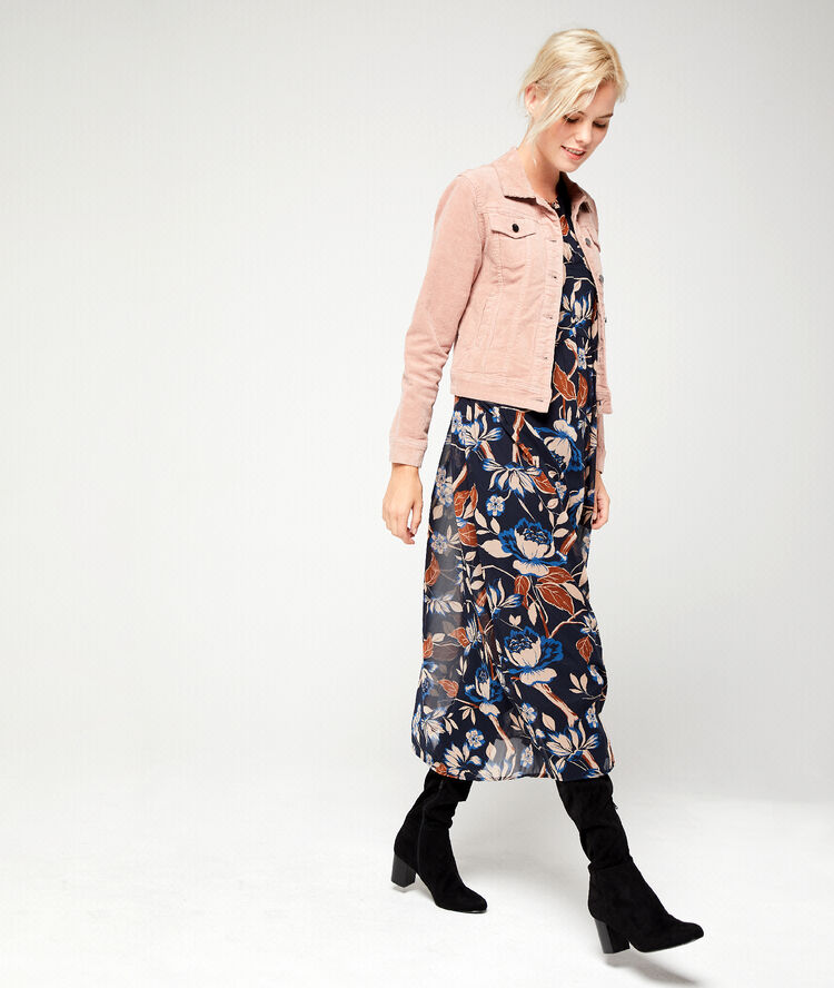 Robe longue à imprimé floral marine.