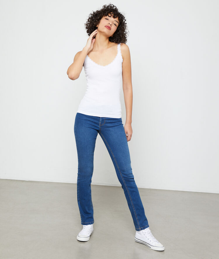 Rib tank with guipure neckline white.