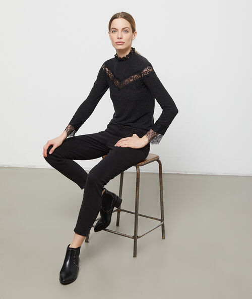 Guipure soft knit top deep marl grey.