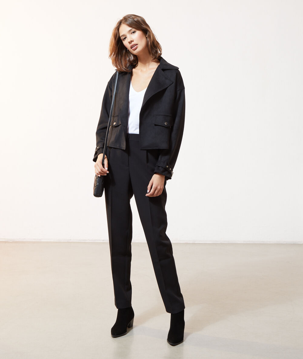 Biker jacket in a suede look black.