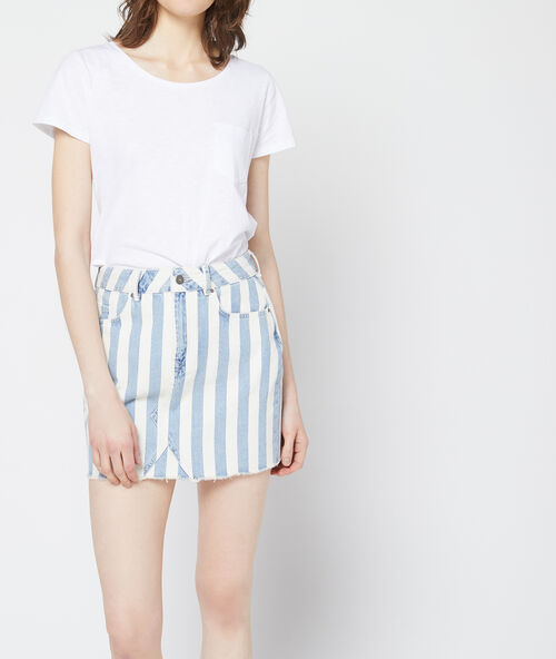 Cotton skirt in large stripes blue sky.