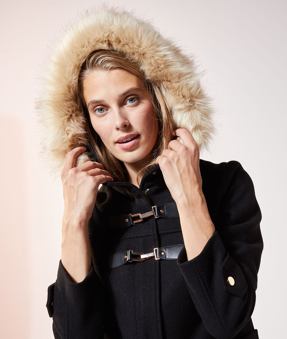 Manteau A Capuche Fourrure Synthetique We Noir Etam