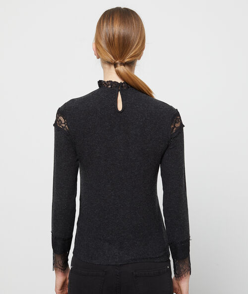 Guipure soft knit top deep marl grey.