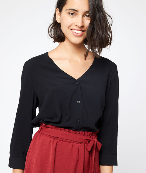 Button through v neck blouse  black.