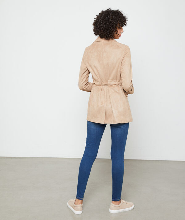 Short length trench in a suede effect Short length trench in a suede effect