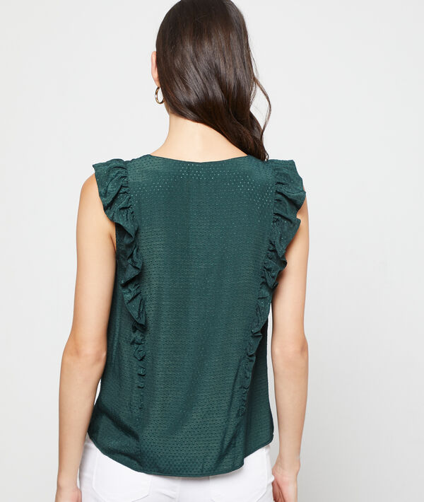 Dobby mesh blouse with ruffles Dobby mesh blouse with ruffles