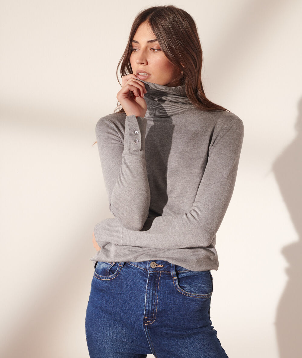 Fine turtleneck jumper grey marl.
