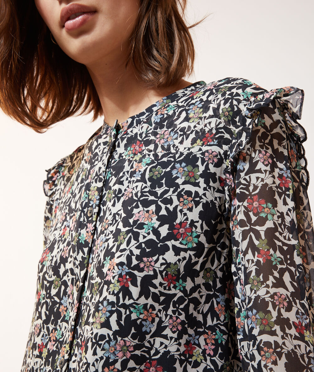 Robe fluide imprimé fleuri noir.