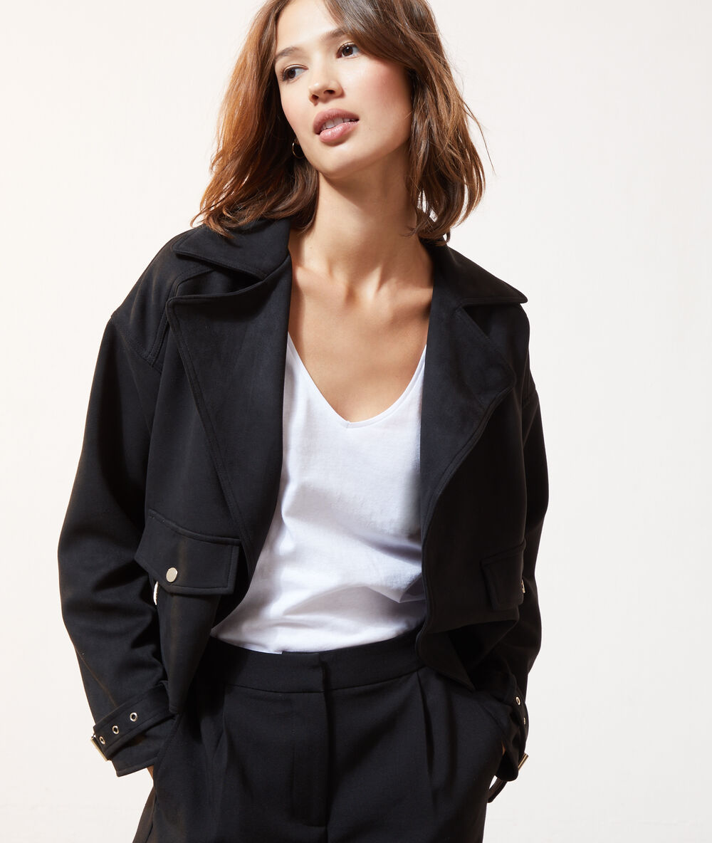 Biker jacket in a suede look black.