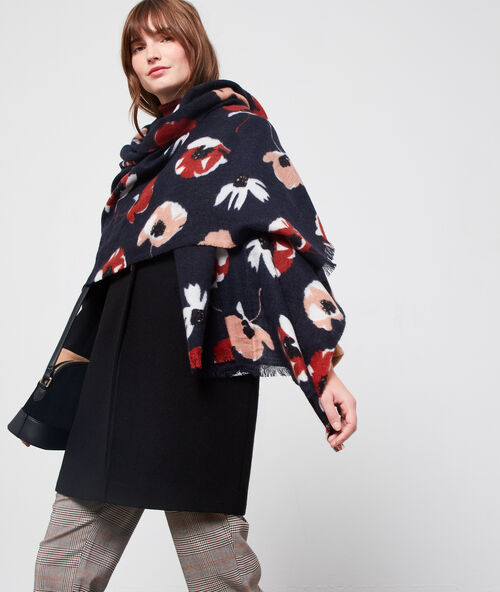 &Eacute;charpe &agrave; imprim&eacute; fleuri marine.