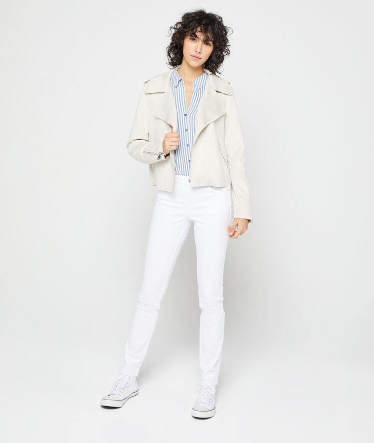 Biker jacket in a suede effect pink beige.
