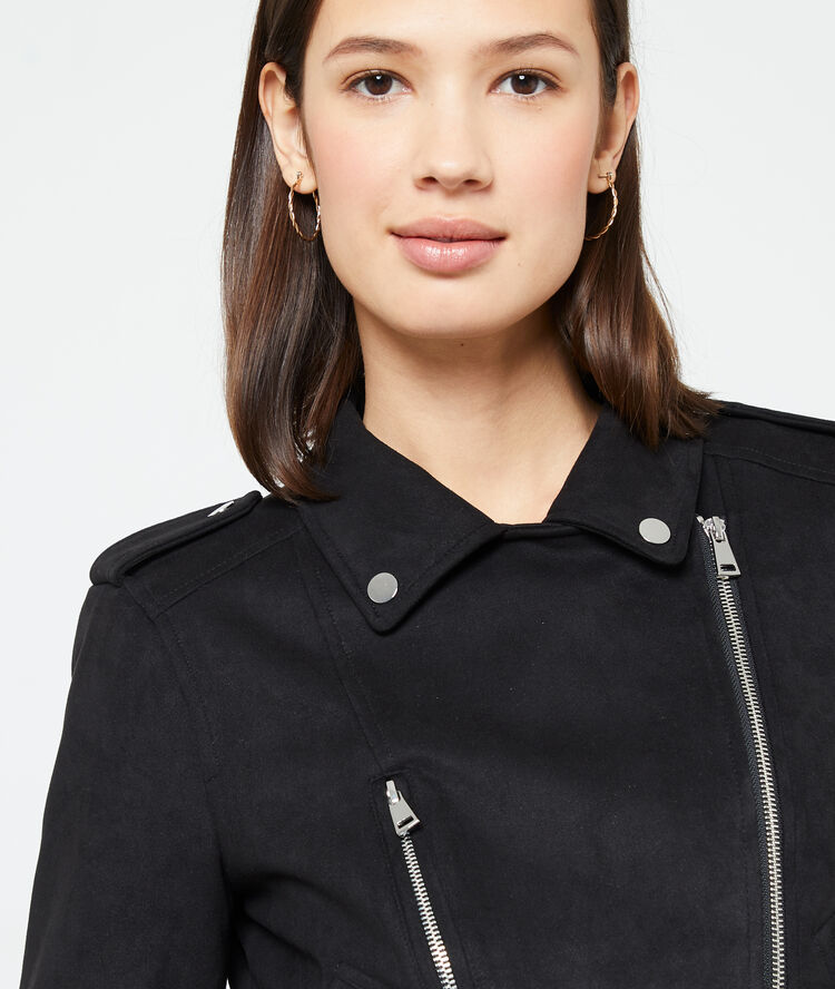 Biker jacket in suede effect black.