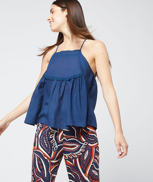 Thin straps cotton top  cobalt blue.