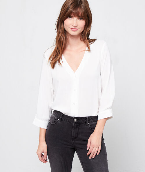 Button through v neck blouse  white.