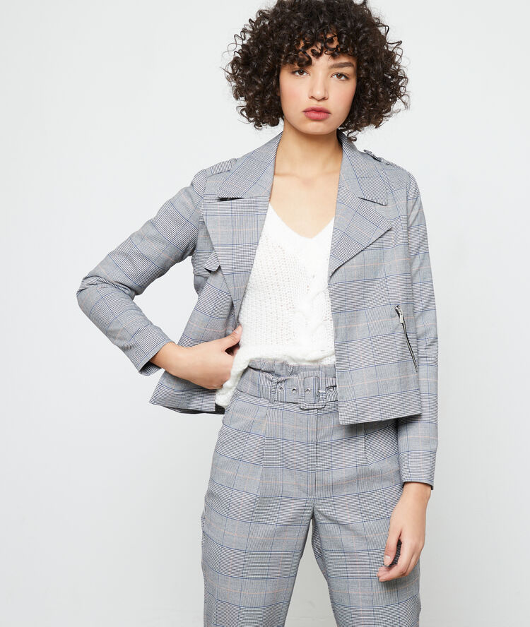 Biker jacket in check black.