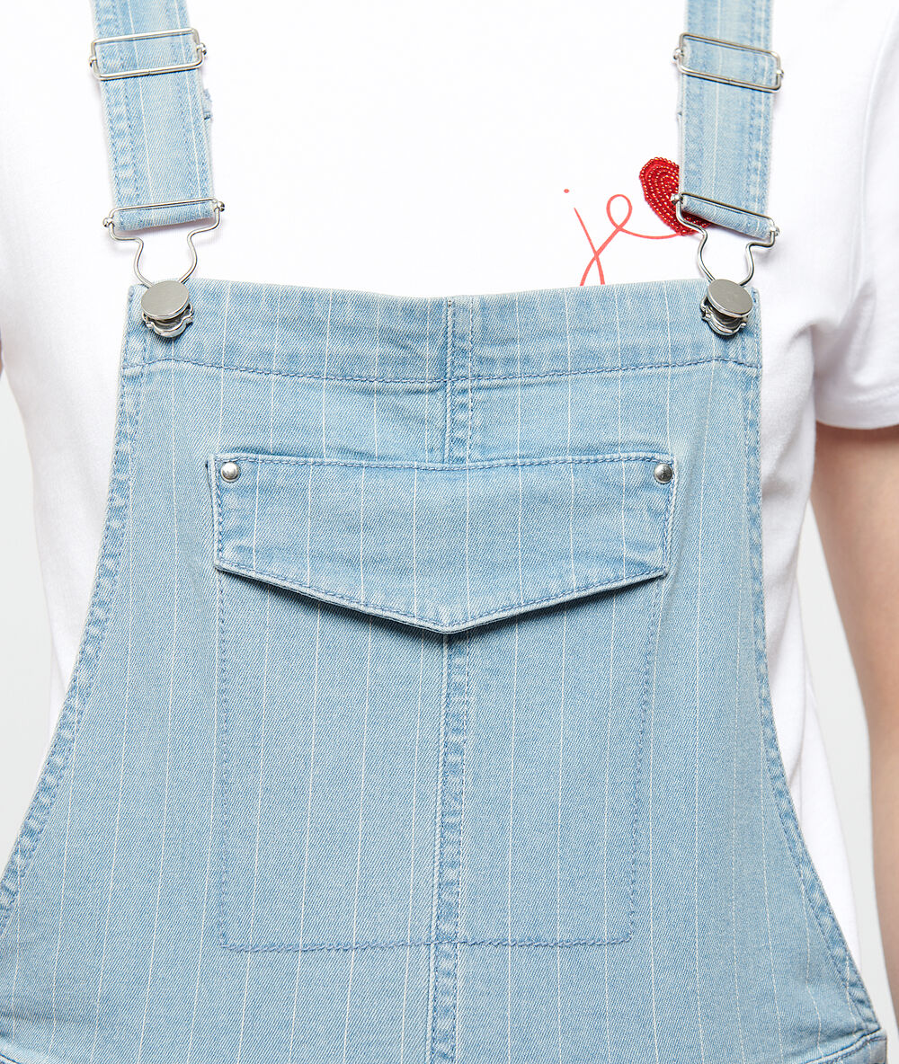 Denim dungaree in stripe stone.