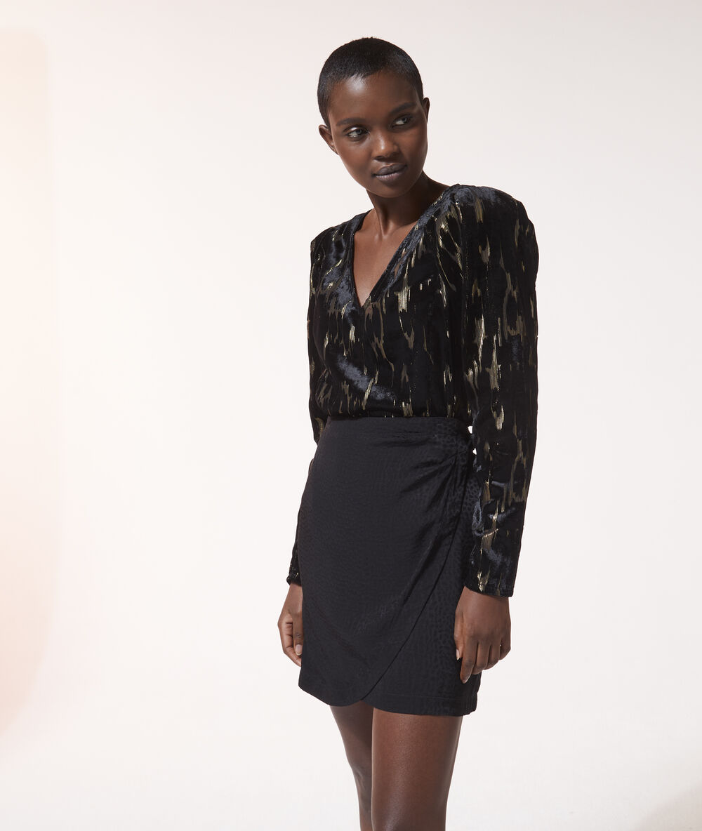 Body en velours manches bouffantes noir.