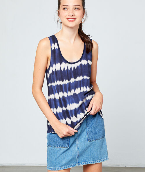 Vest top in tie and dye print navy.