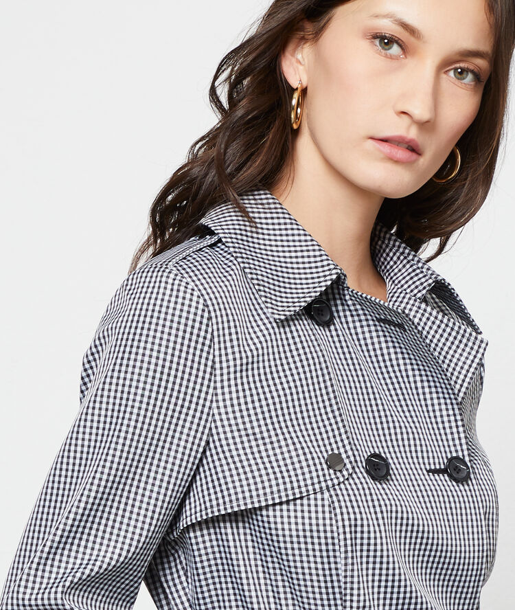 Gingham print trench black.