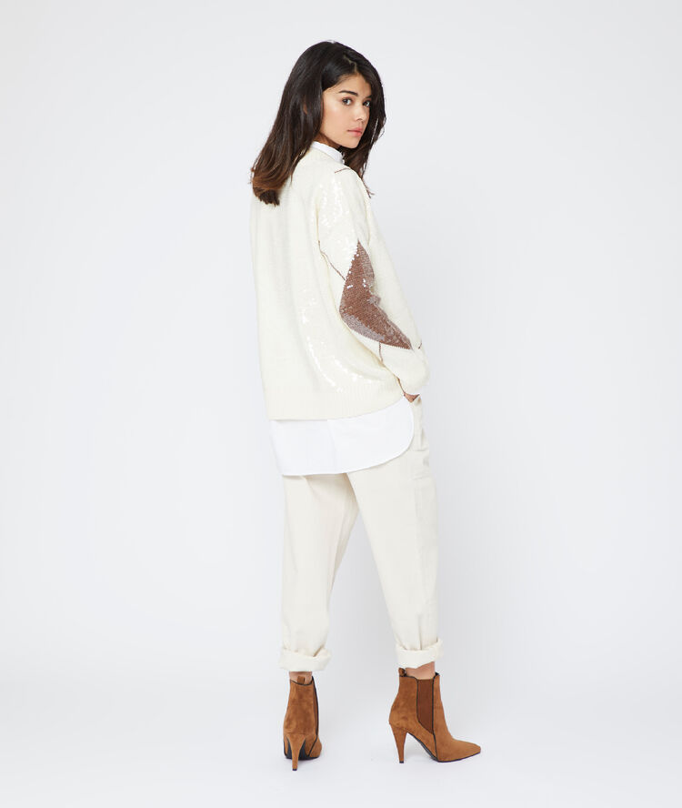Sequin jumper in graphic print off white.