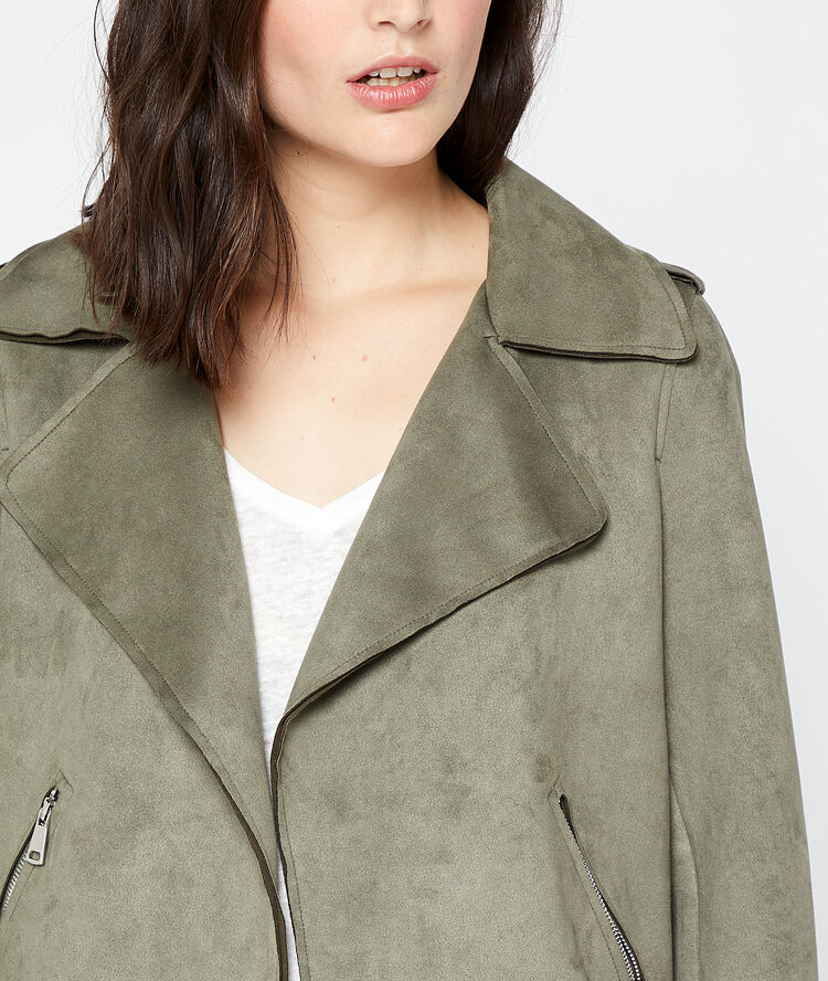Biker jacket in a suede effect khaki.
