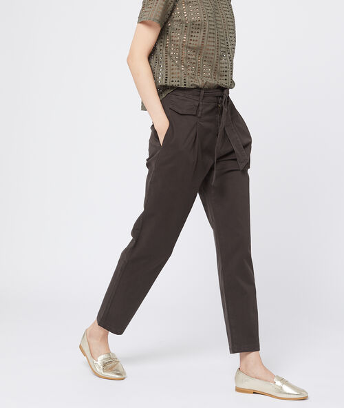 Tie waist cotton peg trousers bronze.
