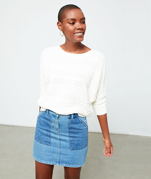 Jupe en jean d&eacute;lav&eacute;e stone.