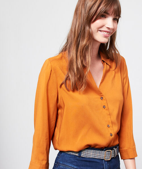 Shirt with amber coloured buttons  mustard.