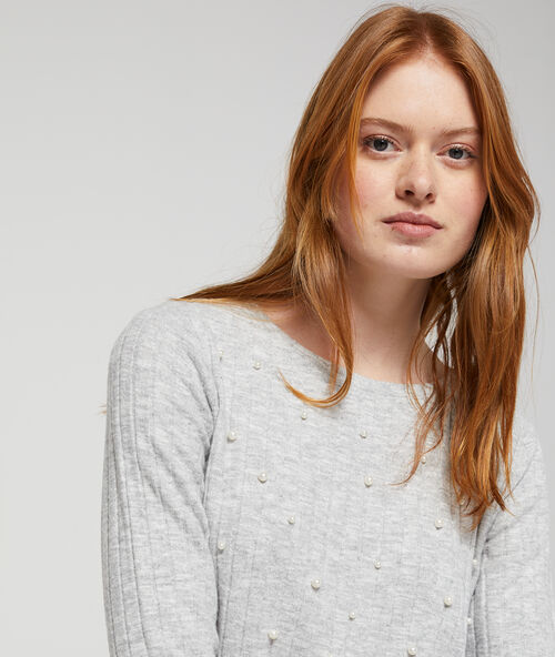 Ribbed t-shirt in pearls light grey marl.