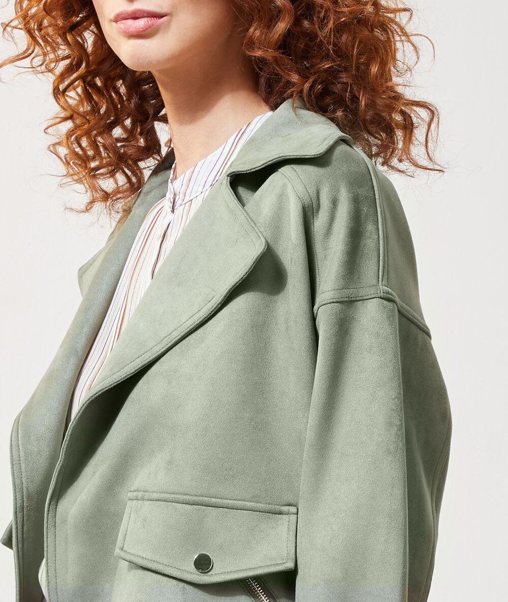 Biker jacket in a suede look khaki.