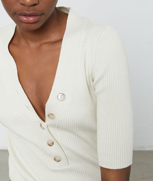 Short sleeves rib jumper sand.